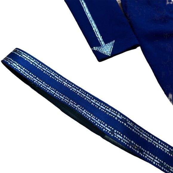 ST. JOHN Size 14 Royal Blue Made In USA Rhinestone Trimmed Knit Jumpsuit Pockets - Picture 4 of 16